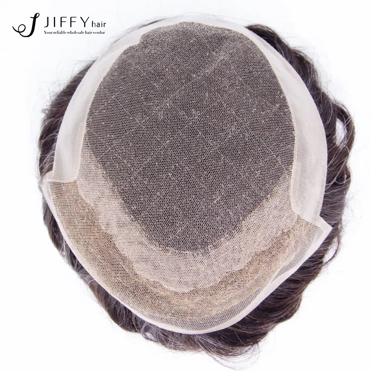 JIFFYHAIR متوفر 7 "* 9" شعر هندي متوسط خفيف دانتيل فرنسي مع 1 "مطلي بالظهر والجانبين من الجلد الصناعي شعر مستعار نظام شعر مستعار