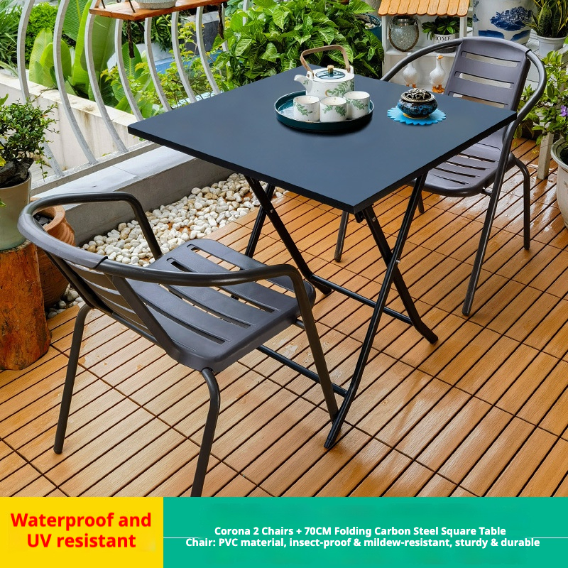 Corona 2 chaises + table carrée pliante en acier carbone 70 cm