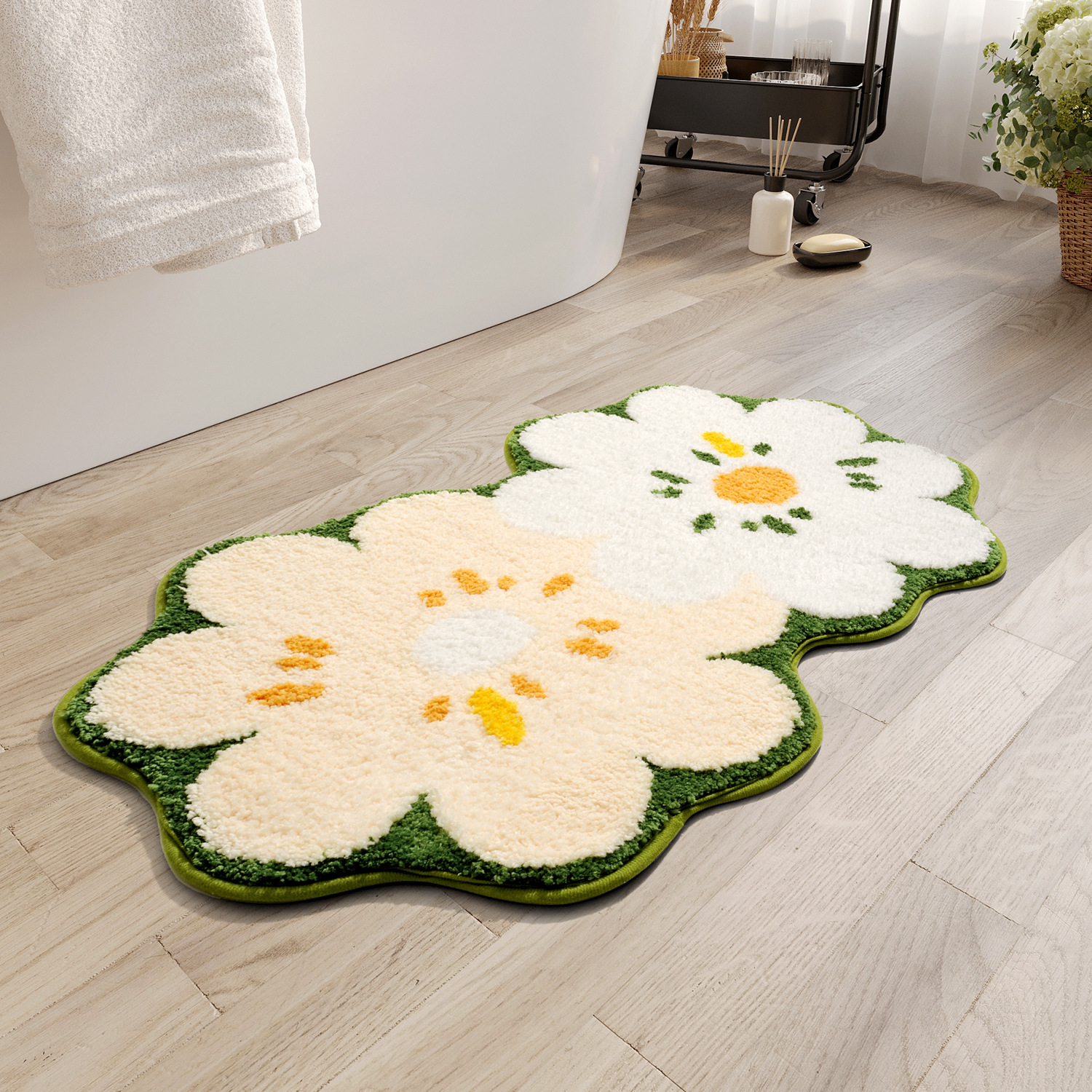 Tapis de salle de bain floqué - Vert forêt printanière