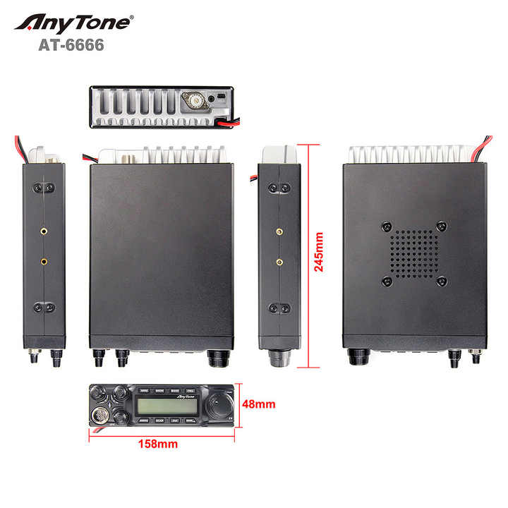 Radio 10 Meter AnyTone AT-6666 untuk Truk dengan Mode SSB(PEP)/FM/AM/PA Daya Tinggi Layar LCD Besar Radio Dua Arah