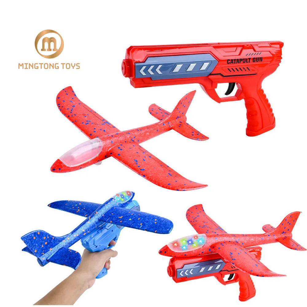 Kids Outdoor Funny Shooting Fliegendes Spielzeug Led Foam Glider Flugzeug Katapult Pistole Flugzeug Launcher Spielzeug