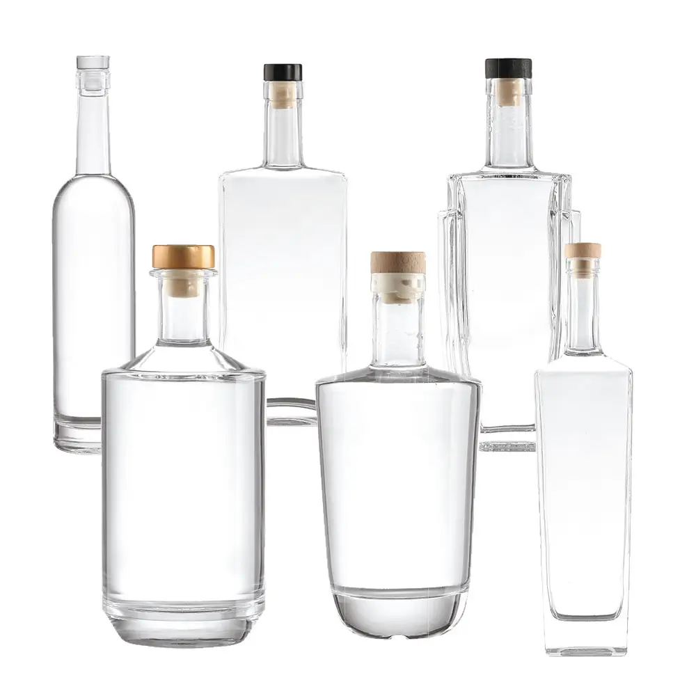 Kustom Botella De Vidrio kristal mewah persegi kosong Vodka Gin 750Ml botol kaca untuk minuman keras dengan Cap produsen