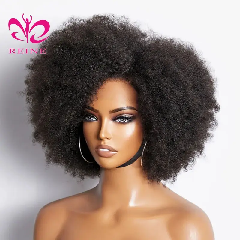 Perruque lacet frontal Afro Kinky Curly couleur naturelle Afro Bob cheveux humains ligne de cheveux naturelle 13X4 sans colle perruques de cheveux humains courts
