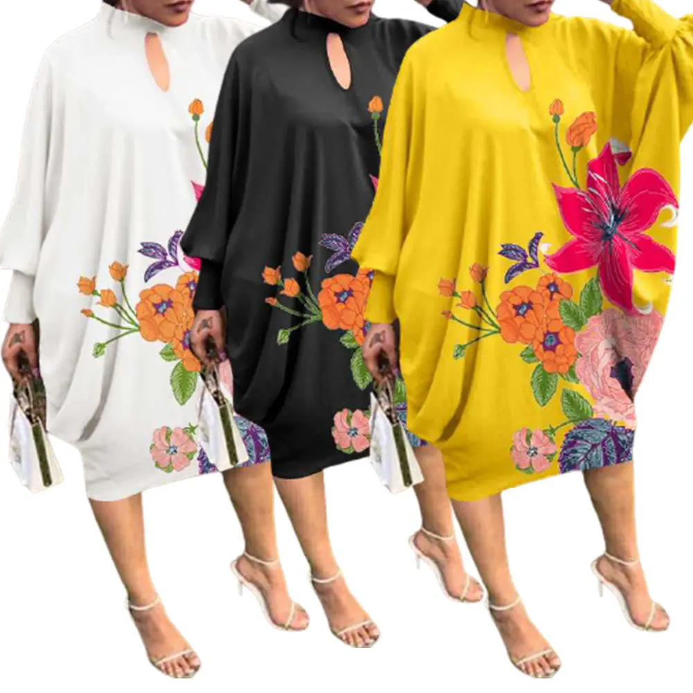 Vestidos femininos casuais plus size, vestido solto de tamanho grande, estampa floral, venda quente, 2022
