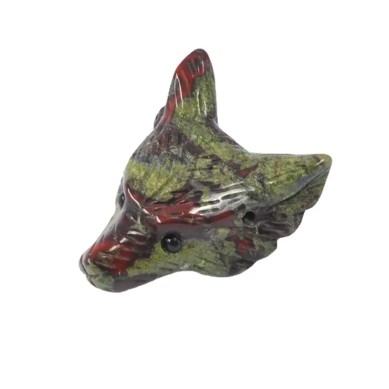 Rồng bloodstone pha lê Fox Mặt dây chuyền 1.5 inch Fox đầu Tay Chạm Khắc Đá Quý Chữa Bệnh pha lê tượng động vật Bộ sưu tập bức tượng