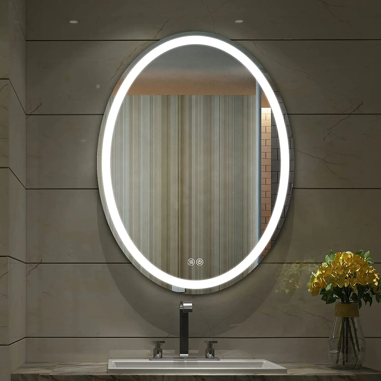 HIXEN 18-27A Oem/odm Amazon vendita calda rotonda IP44 impermeabile ovale Hotel Touch Screen luce LED Smart specchio