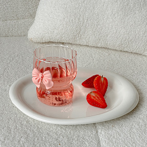 <strong>Pink</strong> Bowknot Heat-resistant Coffee <strong>Cup</strong> Transparent Vertical Pattern Chubby Glass <strong>Cup</strong> for Party - Product Image 3