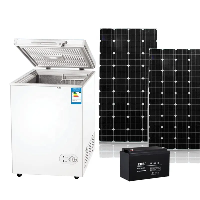 सौर प्रशीतन 108l dc 24v 12v फ्रिज सीधे गहरे फ्रीजर होम रेस्तरां सुपरमार्केट एकल दरवाजा छाती फ्रीजर का उपयोग करते हैं