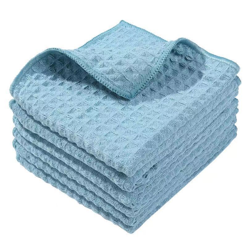 Blue waffle-knit dishcloth (overlocked edges)