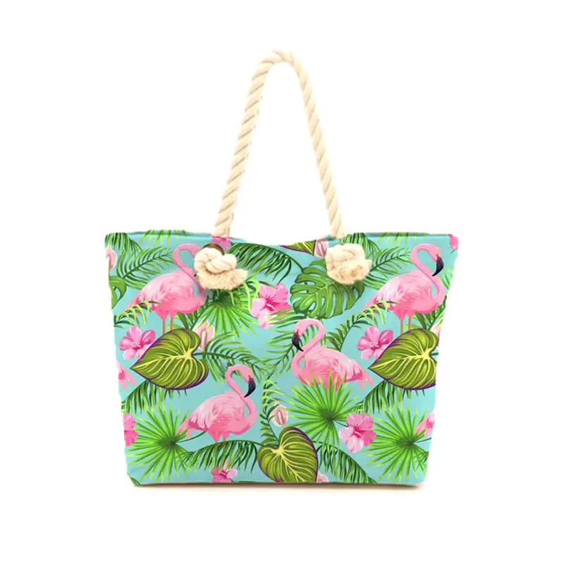 卸売カスタム夏カラフルな熱帯の葉キャンバス植物ショッピングビーチトートバッグ