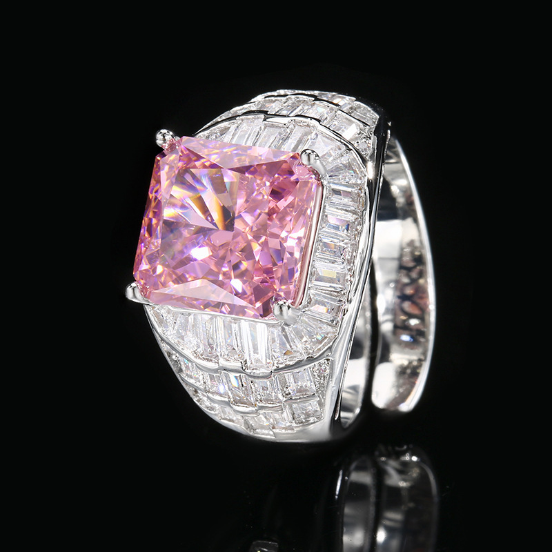 Bague ouverte Fleur de Glace avec strass rose foncé taillé