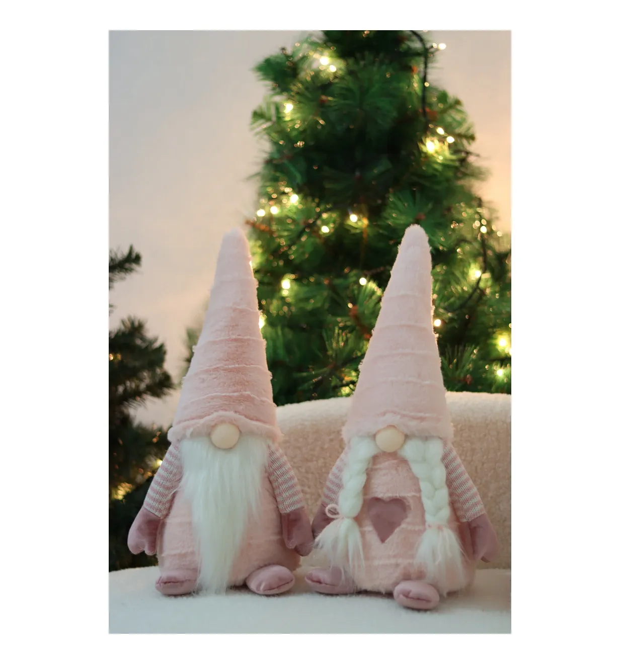 Sombrero alto personalizado de Rudolph, ornamento de árbol de Navidad, nogal rosa, largo, barbudo, enanito de Pascua, muñeco relleno para Navidad