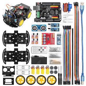 4WD Kit Robot intelligente per auto con programmazione grafica Robot Wireless Kit di avviamento Robot per evitare gli ostacoli Kit Robot in plastica educativo