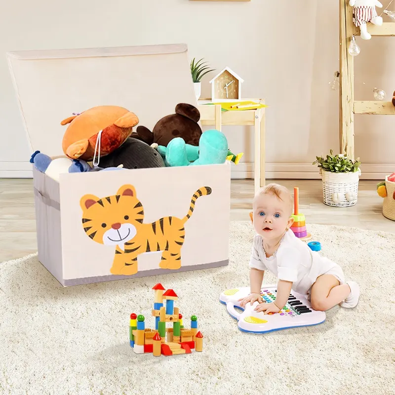 Caja de almacenamiento de juguetes para niños con diseño de bordado de tela impermeable, organizador de almacenamiento multifuncional de gran capacidad para el hogar