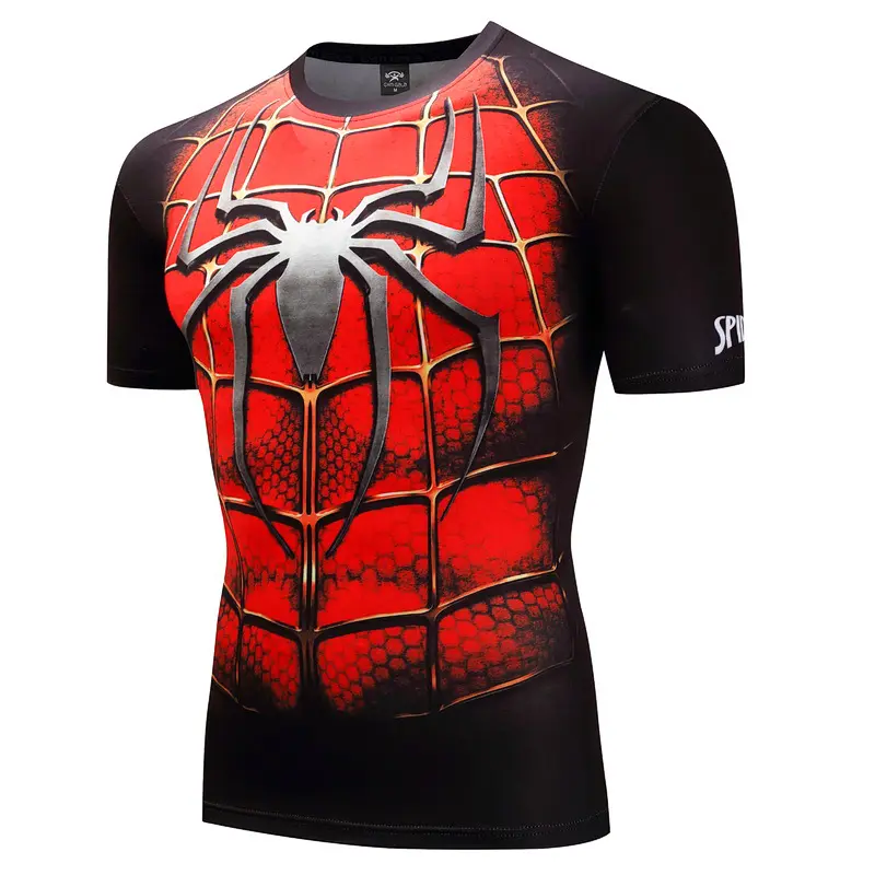 Dijital örümcek adam baskı sıkıştırma gömlek Mens Fitness giysileri hızlı kuru spor gömlek Marvel kısa kollu uzun kollu T Shirt
