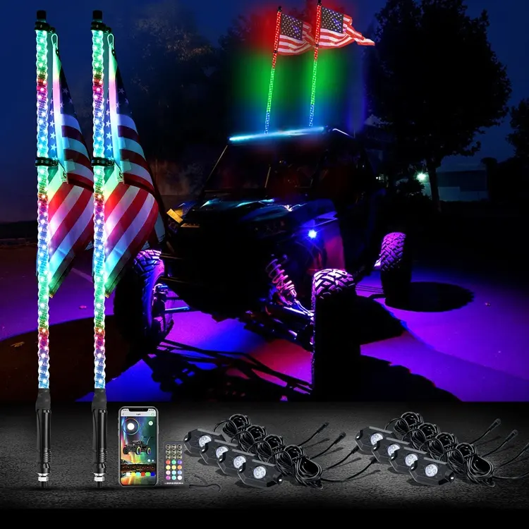 Par de luces LED para Buggy, látigo y luz LED de roca, baile, Color por aplicación y Control remoto, accesorios para ATV, UTV, todoterreno, 300 patrones