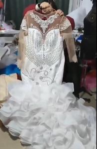 <span class=keywords><strong>2025</strong></span> 새로운 럭셔리 플러스 사이즈 아프리카 결혼식 원피스 아랍어 아소 에비 크리스탈 페르시 환상 긴 소매 주름 장식 인어 신부 원피스 - Product Image 6