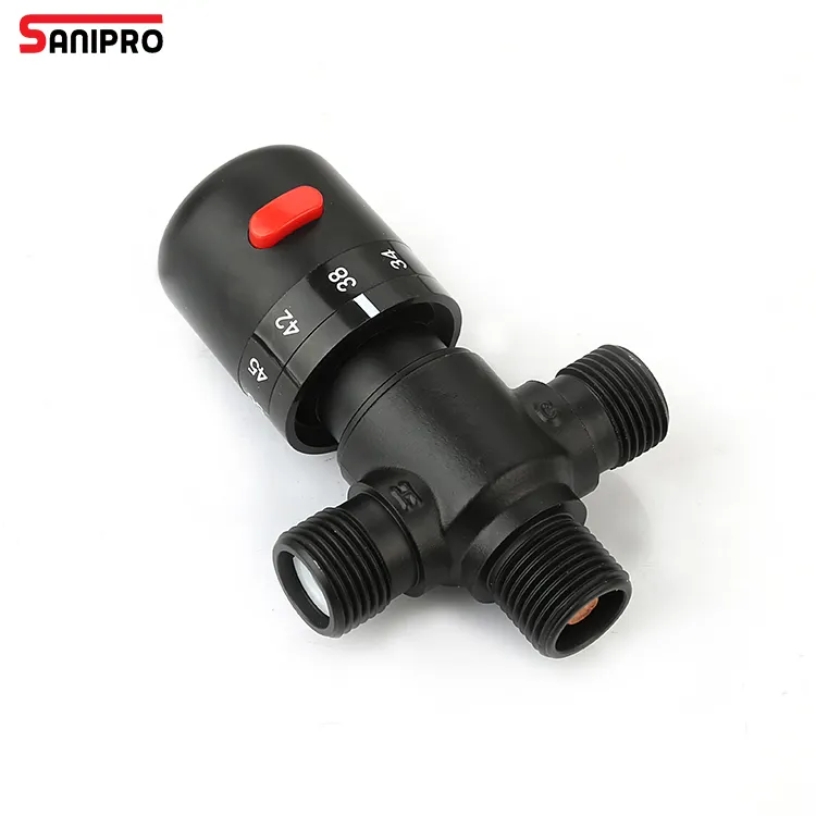 SANIPRO Sanitary Ware Brass Black Hot Cold Three Way Water Temperature Control Valve Thermostatic Mixing Valves