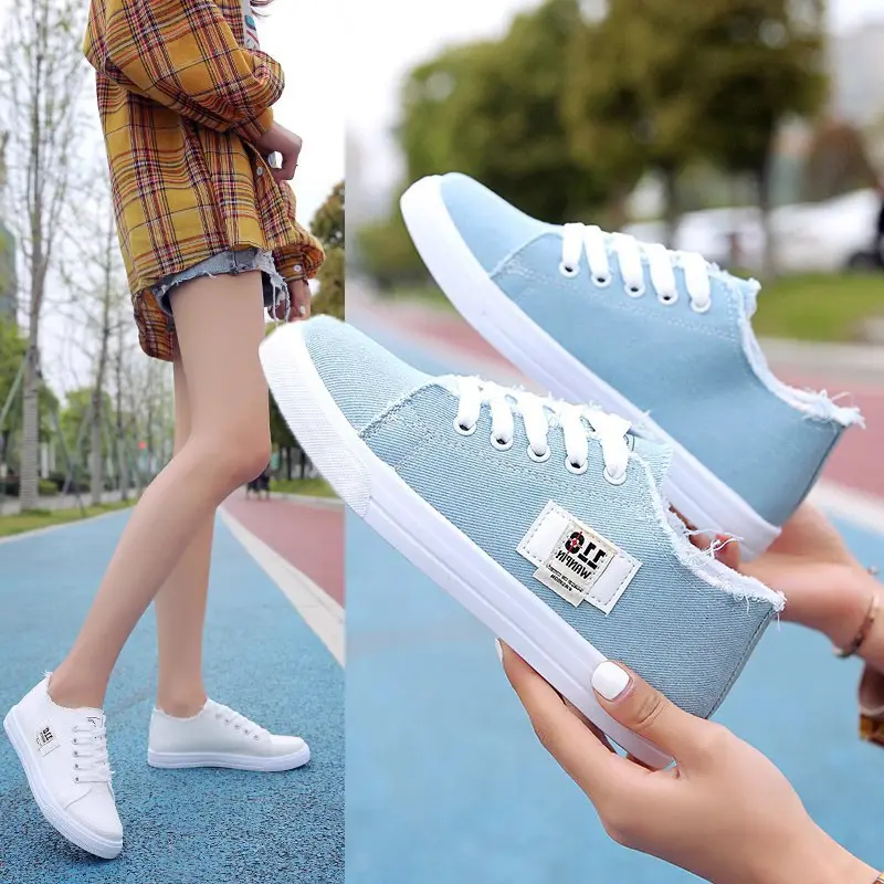 Sapatos de lona femininos novos sapatos baixos de sola grossa estilo coreano verão branco fino único tênis feminino