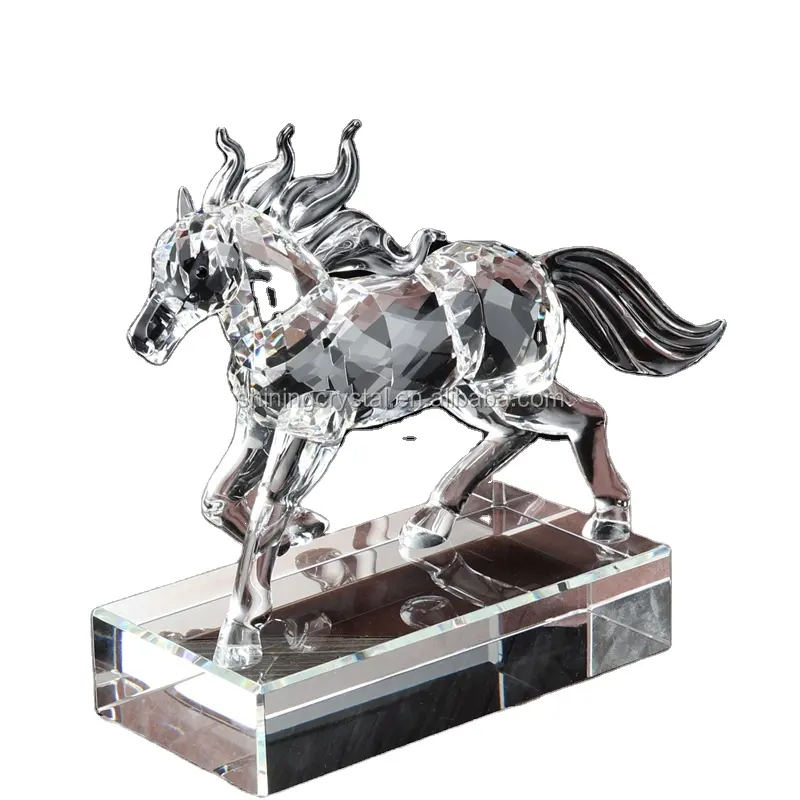 Figura de caballo de cristal brillante, figura del zodiaco chino, animal de cristal