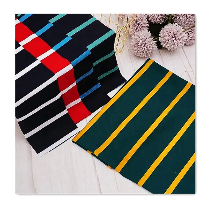 Wholesale polyester cotton spandex stretch pique knit shirting fabric black and white striped