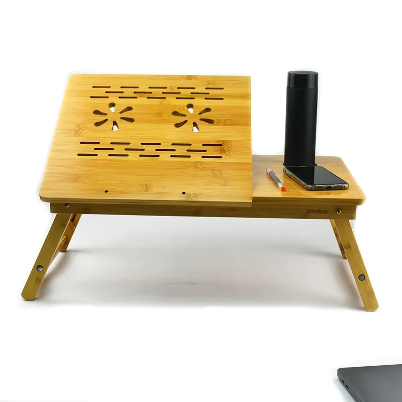 Meja Laptop Bambu Meja Komputer Modern Berdiri Nampan Tempat Tidur Saji Sarapan dengan Dudukan Telepon