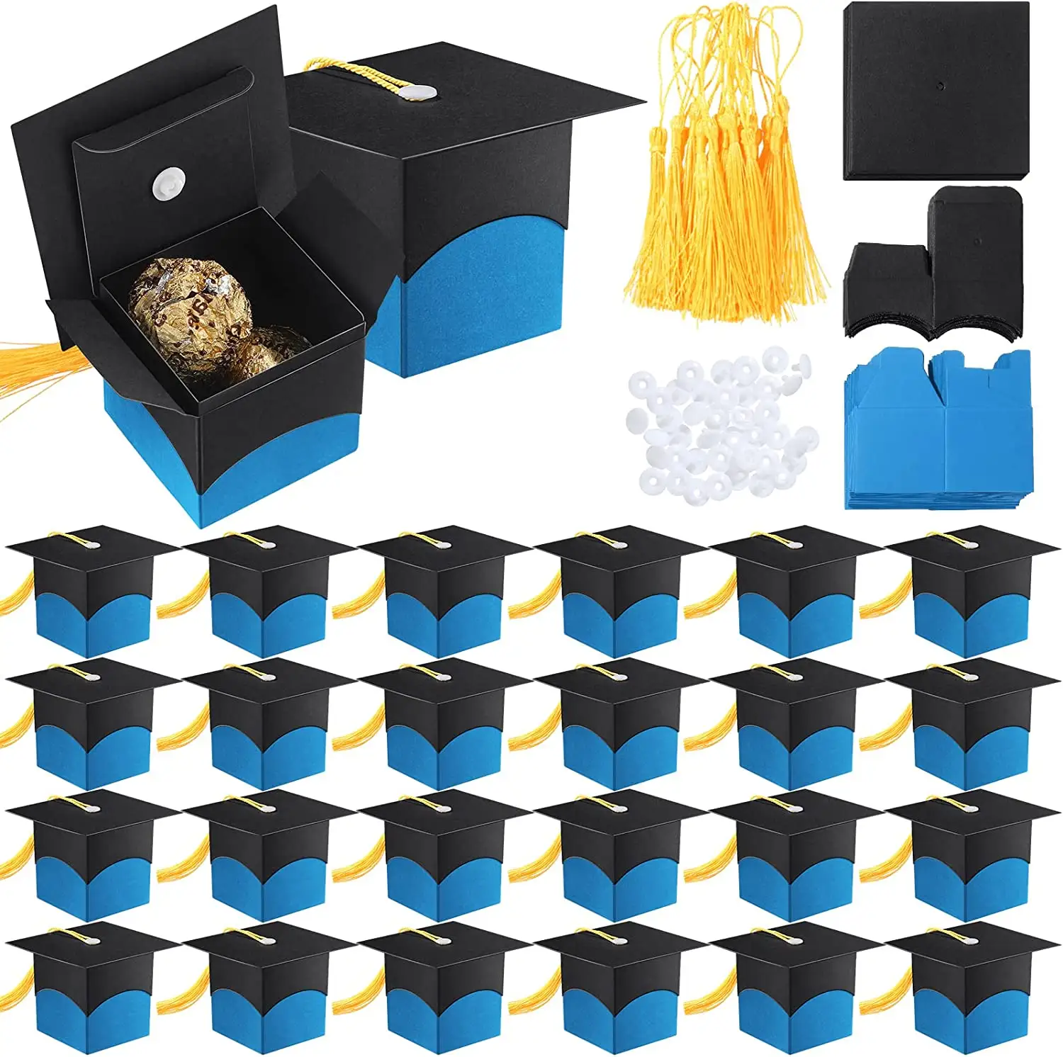 Azul Graduação Caixa Presente com Borlas DIY Açúcar Chocolate Lembrança Candy Box Favor Box para Festa Cerimônia de Graduação