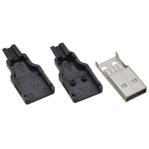 DIY USB公插头3件式外壳套件USB 2.0 a型4针插头连接器，带黑色塑料盖 - Product Image 1