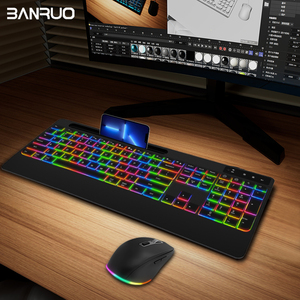 COUSO, gran oferta, teclado y ratón inalámbricos recargables con Bluetooth, 2,4G, retroiluminación de teclado y ratón RGB para PC - Product Image 4