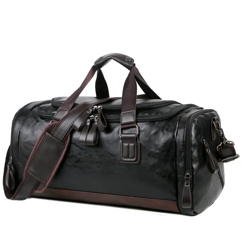 Pu Leather Large Capacity Travel Bags Business Travel Luggage Crossbody Bag Tote One Shoulder Men Black Duffel Bag