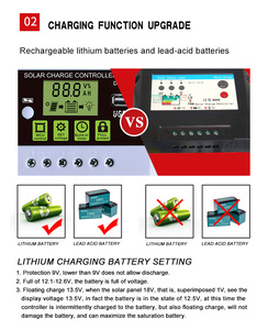 Controlli di ricarica solari intelligenti al litio Lifepo4 Dual USB 12V 24V LCD 10/20/30A Smart PWM - Product Image 5