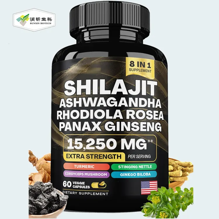 Kräuter ergänzungen Ashwagandha Rhodiola Rosea Panax Ginseng Complex Shilajit Kapseln