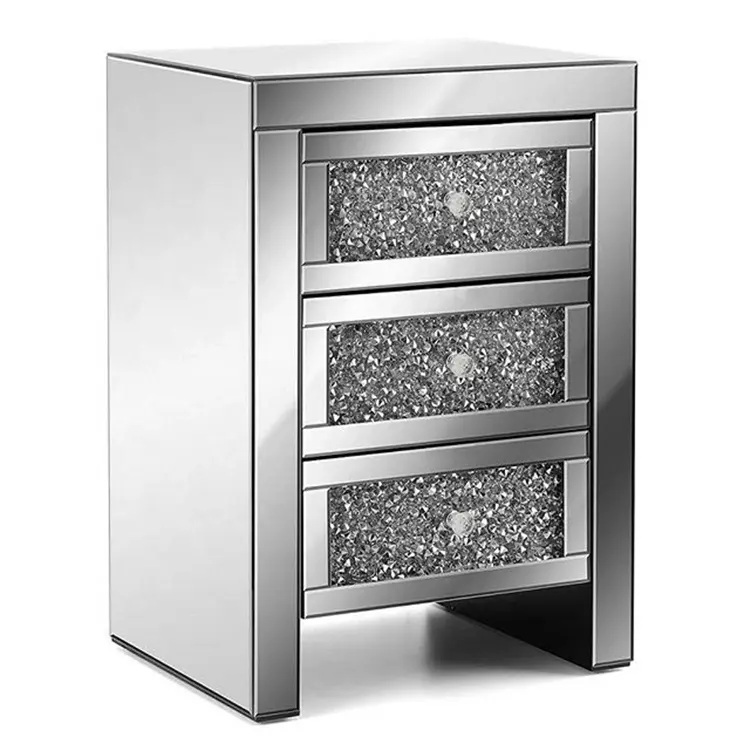 Nuevo estilo moderno de plata simple mesita de noche de madera del dormitorio del Gabinete de muebles de alta calidad diamante Mesa espejo armario