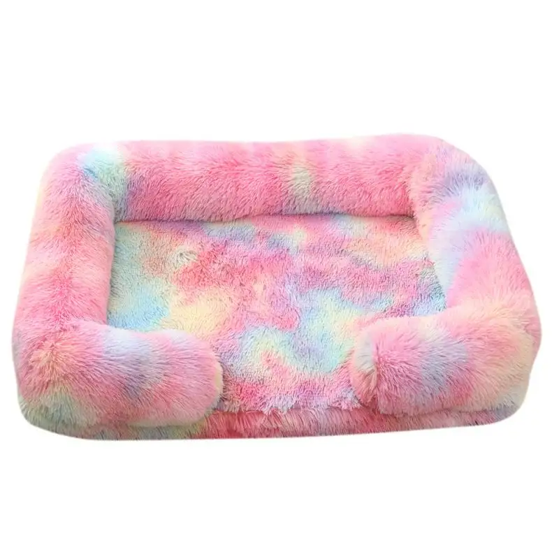 Super Pretty Tie Dye Rainbow Cat Kennel Dog Pet Bed Mat Sofá de felpa Sofá Cama para perros