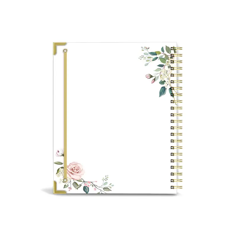 Cuadernos Catálogo Impresión de transferencia personalizada Hoja de oro rosa Organizador en espiral Diario de tapa dura Cuaderno Planificador de bodas