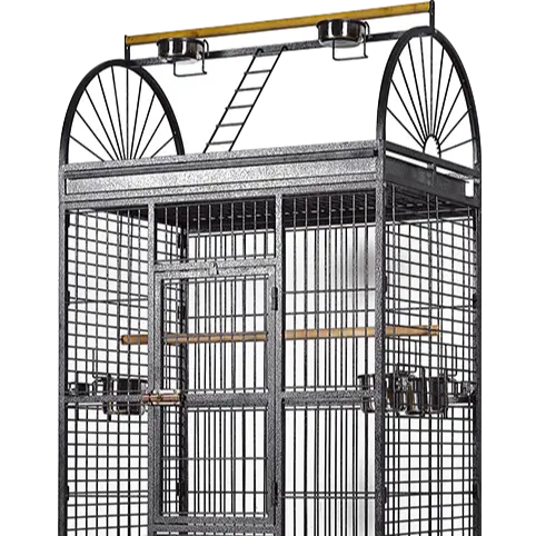 Maison d'oiseau en fer extérieur et grande Cage d'oiseau de perroquet en fer fil métallique noir grande Cage d'oiseau Portable et facile à déplacer avec roues