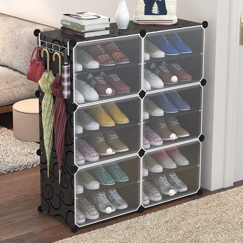 Armario de almacenamiento de zapatos multifunción, de plástico, a prueba de polvo, con puertas, estante de organización de zapatos