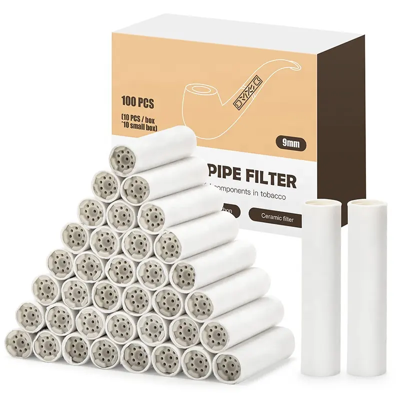 Amazon Filter pipa tembakau karbon aktif 9mm terlaris dengan inti Filter tutup keramik ganda untuk merokok pipa