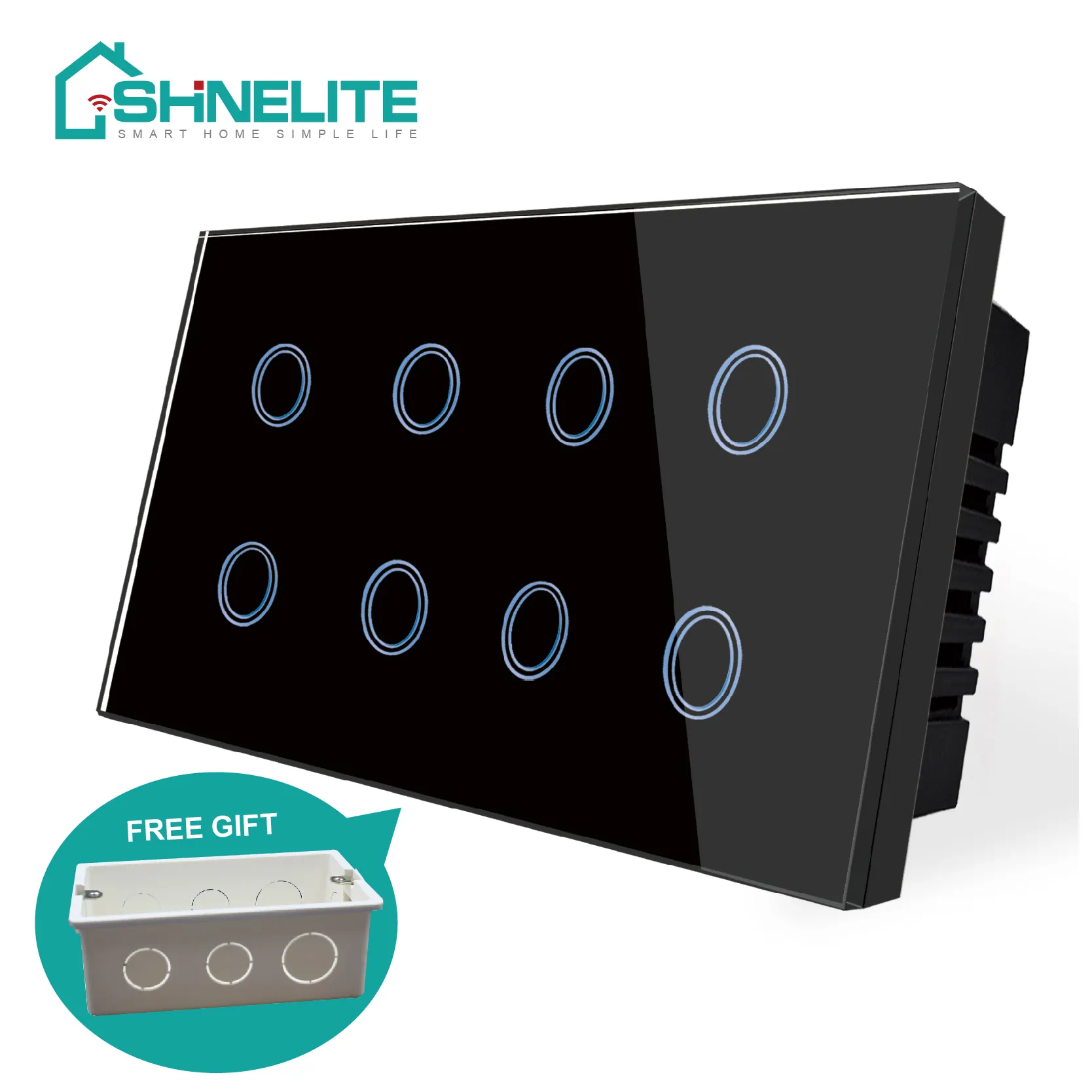 Shinelite-interruptor inteligente WIFI de 8 entradas, dispositivo táctil de pared con caja de PVC gratis