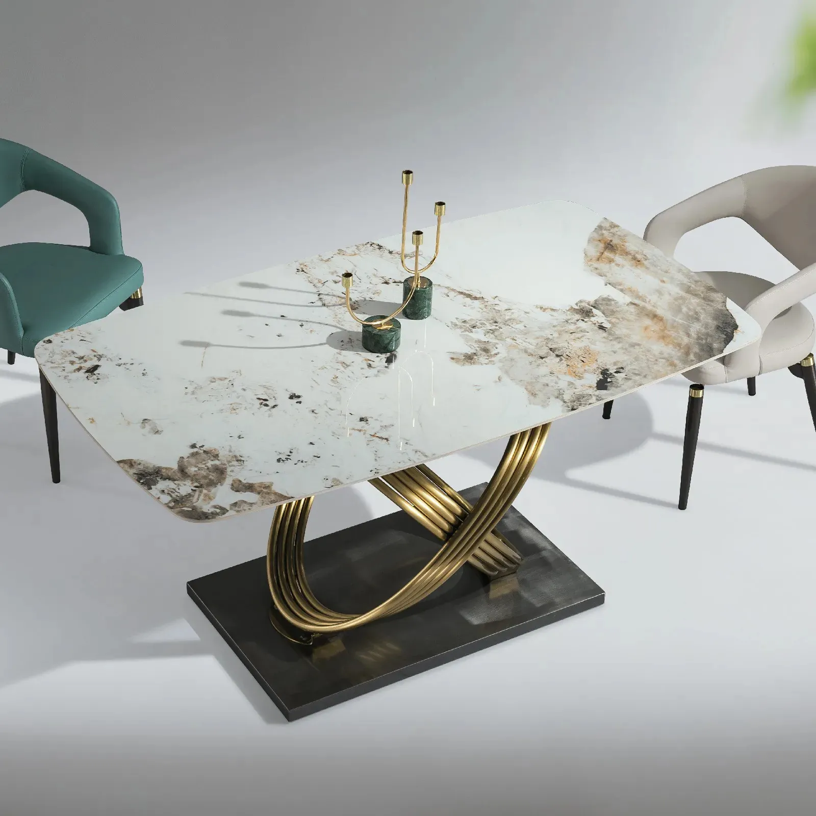 Mesa de jantar em pedra de ardósia estilo minimalista moderno e artístico, mesa de jantar que economiza espaço