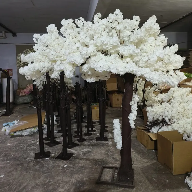 Árbol de cerezo blanco de seda OEM para decoración de interiores, cerezo blanco de seda artificial japonés para decoración de bodas