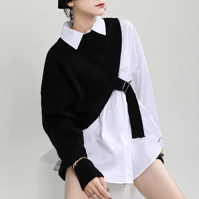 Blus Musim Semi Wanita Penjualan Terbaik Mode Baru Blus Putih Atasan Perca Sweater Ukuran Besar Wanita Blus & Kemeja