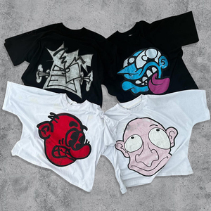 Ağır boy siyah Tshirt pamuk <span class=keywords><strong>k</strong></span>ırpılmış ekip boyun T-shirt özel boş Boxy Fit sokak giyim erkekler T shirt