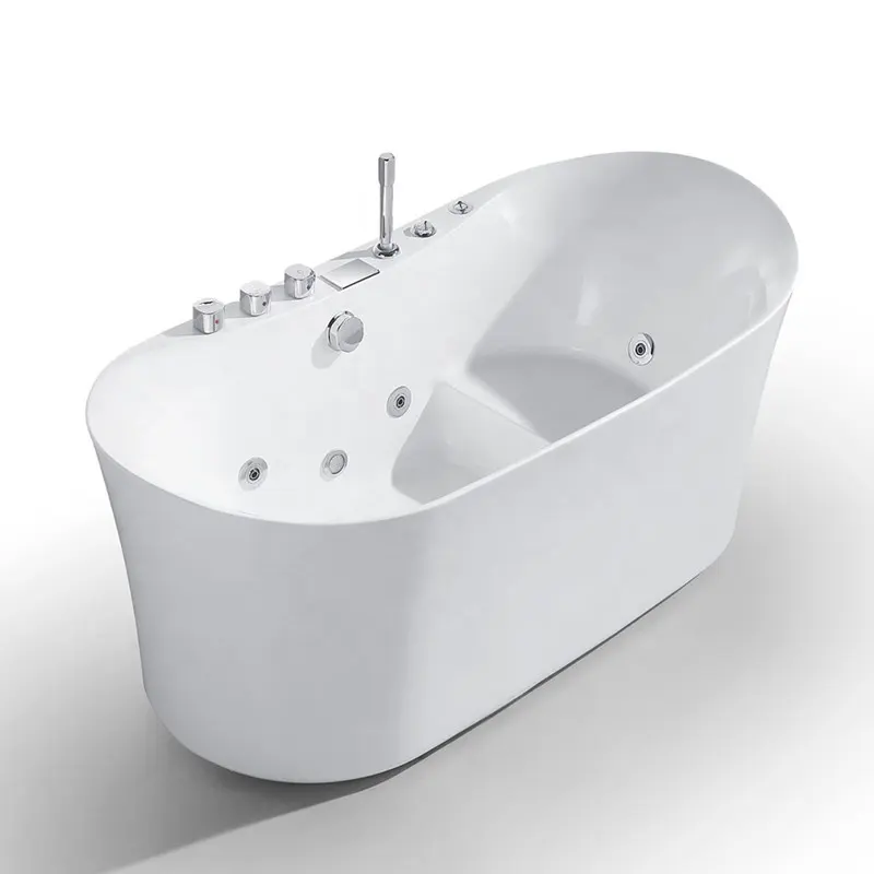 59 इंच इनडोर सरल शैली सहज सीट के साथ फ्रीस्टैंडिंग एक्रिलिक गर्म स्नान टब, अकेले खड़े हाइड्रो मालिश भँवर बाथटब
