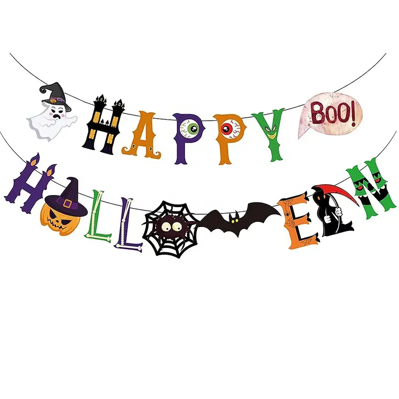 Happy Halloween Banners Hanging Halloween Banner Home Decor Bunting Garland Banner Mantle Home Halloween Party Decorations