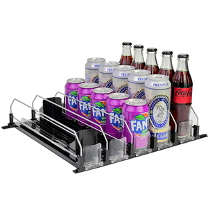 Adjustable Width Drink Organizer for Fridge <strong>Automatic</strong> Spring <strong>Loaded</strong> <strong>Shelf</strong> Pusher <strong>System</strong> Smart Dispenser Beverage Soda Can Pusher - Product Image 1