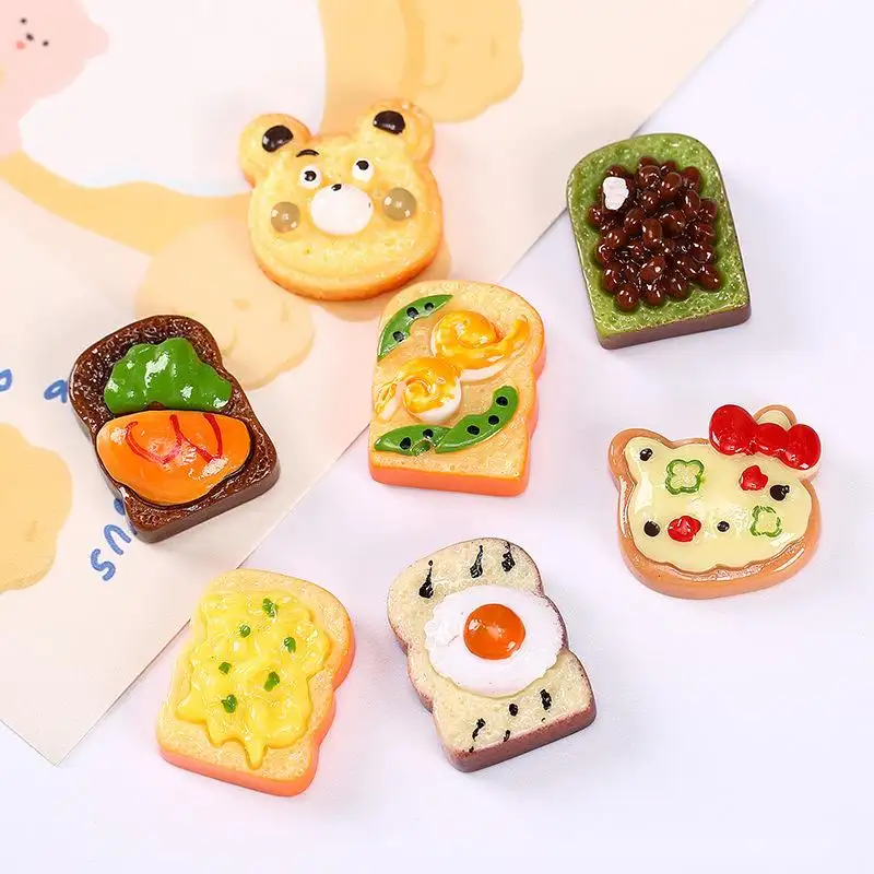 Kawaii 3D מיניאטורי מזון לשחק קריקטורה שרף טוסט לחם קרפט (NCH225)