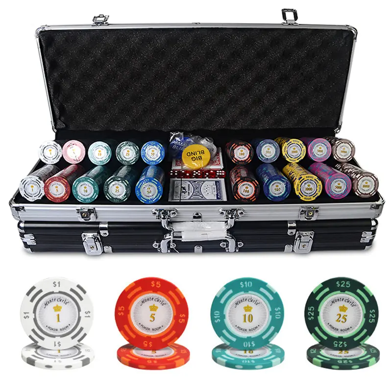 500 pièces/ensemble 14g Casino Jetons de Poker, Argile Colorée Puces Texas Hold'em Puces Sets + Boîte En Métal