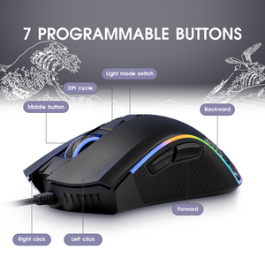 Xvx Bedrade Gaming Muis Kanagawa Ergonomische 12000 Dpi Rgb Backlit 12 Modi 7 Macro Knoppen Usb-Interface Ondersteunt Pc - Product Image 3