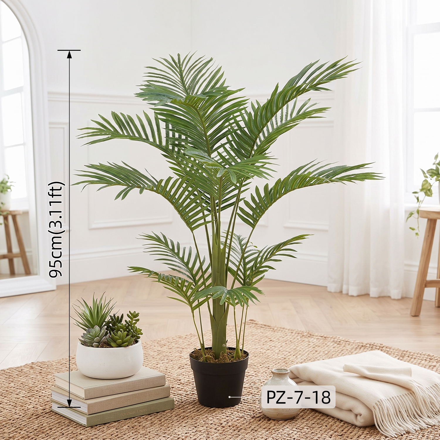 Compact Artificial Areca Palm Potted Plant Tropical Foliage